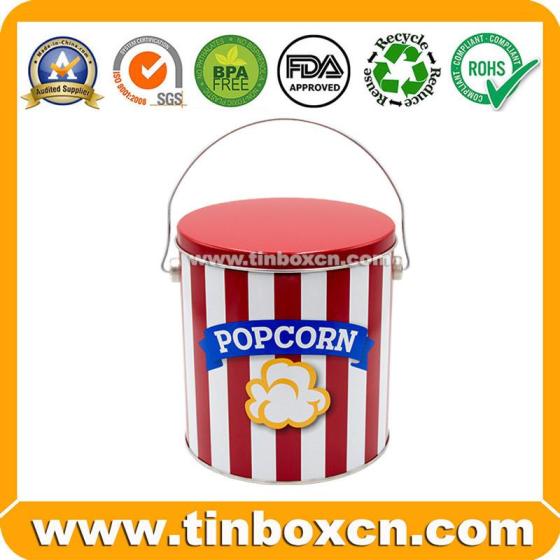Christmas Tinplate Metal Bucket – 1 Gallon Popcorn Tin with Festive Design &amp; Lid