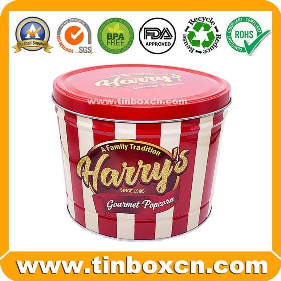 Customized 2 Gallon Metal Tin Box – Popcorn Bucket with Lid for Food Branding