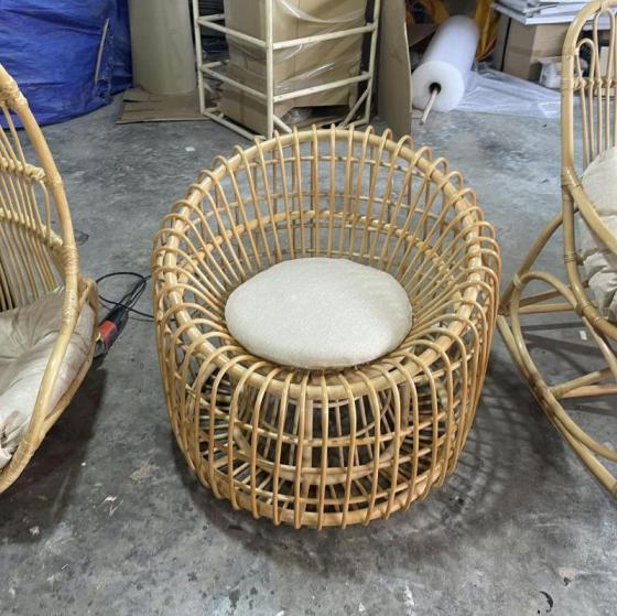 Rattan Hanging Chair &amp; Side Table Set – Handwoven Cane Furniture