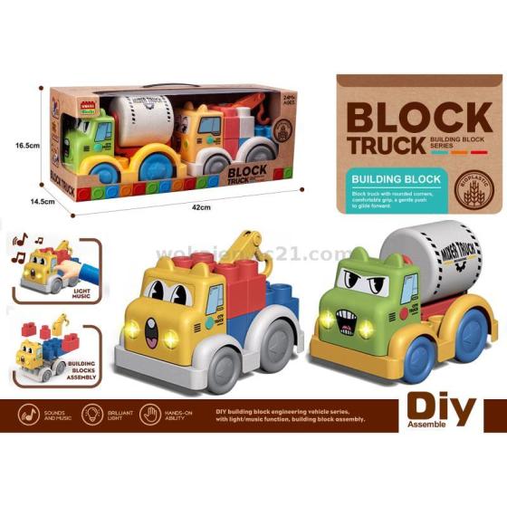 Wokaiblocks BIO Plastic Engineering Vehicle Set – 2pcs Light &amp; Music Kids Toy
