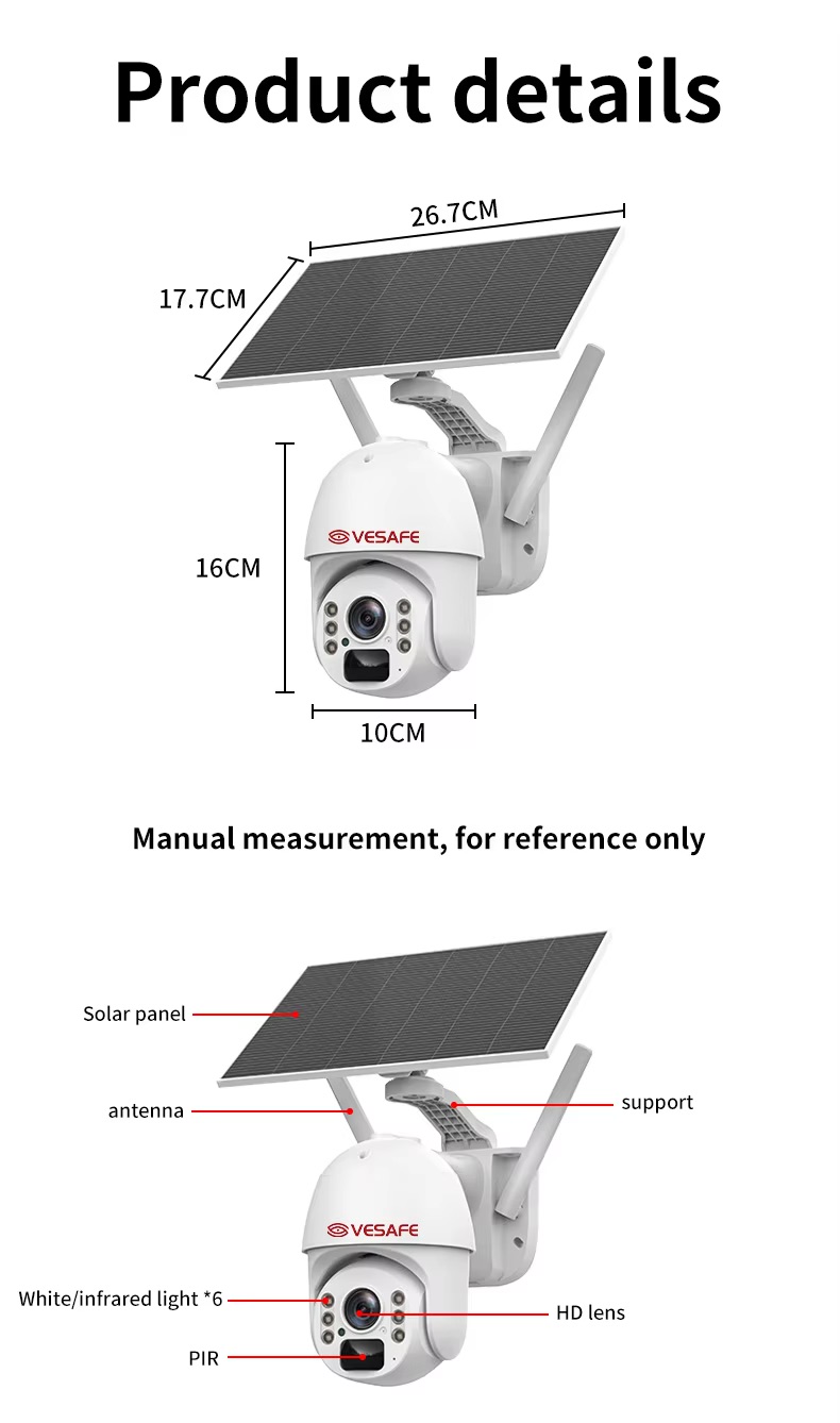 Solar Outdoor CCTV Dome PTZ Camera app Monitor Security System